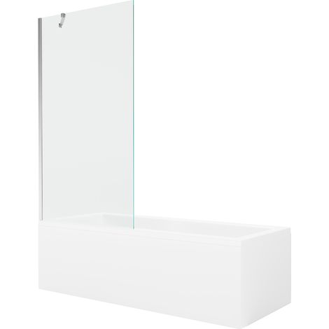 Mexen Cubik vasca rettangolare 170 x 70 cm con pannellatura e paravento a 1 anta 90 cm, trasparente, cromo (1/5)