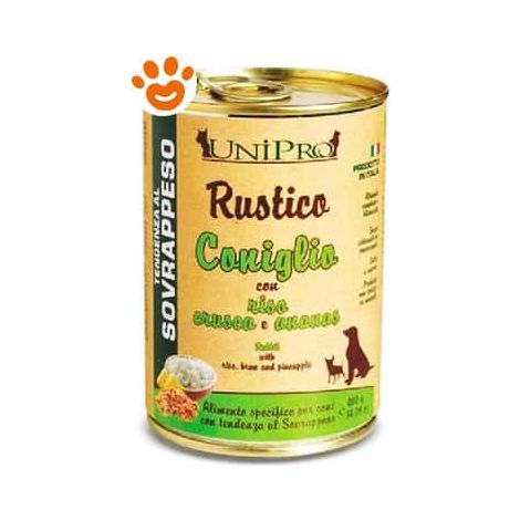 Unipro Dog Rustico Coniglio Riso, Crusca e Ananas - Lattina 400 Gr -