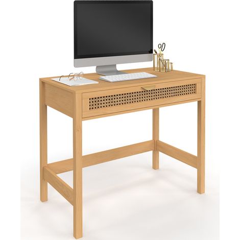 Schreibtisch 1 Schublade EDHEN Holz und Rohrgeflecht