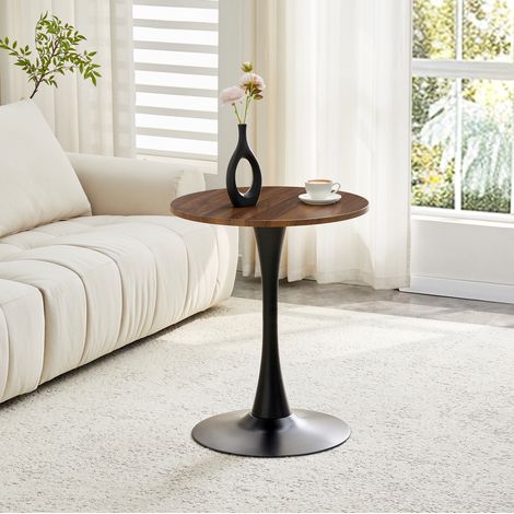Tavolo rotondo 60x60x72 cm nero e noce in MDF e metallo con base centrale stabile (1/5)