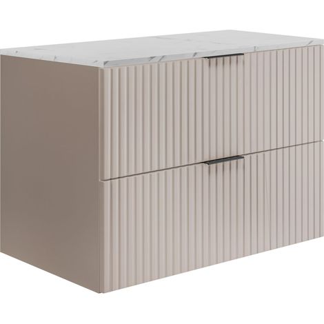 Meuble de salle de bain suspendu, cachemire / marbre blanc (MDF), 80 x 57 x 46 cm (1/5)