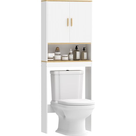 Meuble WC rangement au-dessus des toilettes - HOMCOM - 3 niveaux - étagères ajustables - bois - 60x20x165cm - blanc et chêne