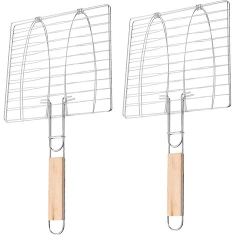 Lot de 2 Paniers à Griller en Maille Métallique pour Barbecue Pince à (1/5)