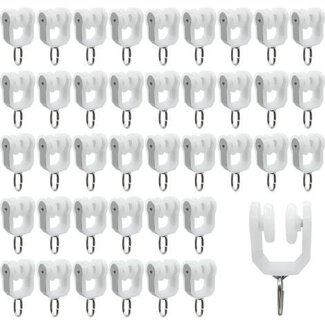 40 pièces Rouleaux de Rail de Rideau Rail Extérieur Crochet de Rideau Rail Glisseur Rail,Rideau Poulie à Rideaux en Acier Inoxydable(Blanc) (1/5)