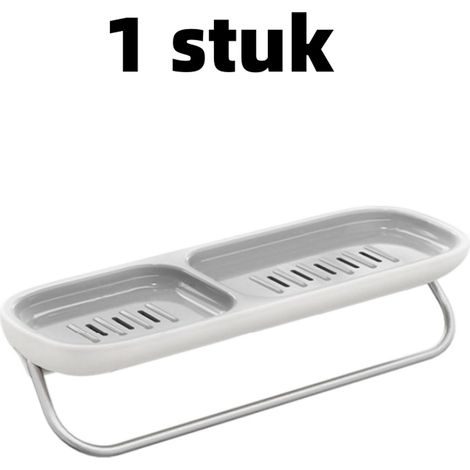article - Boîte de rangement - Porte-savon - Étagère - Ventouse - Fixation murale - Sans perçage - Bac d'égouttage - Support à savon - Meuble de rangement - 26 cm x 9,2 cm - Gris (1/5)