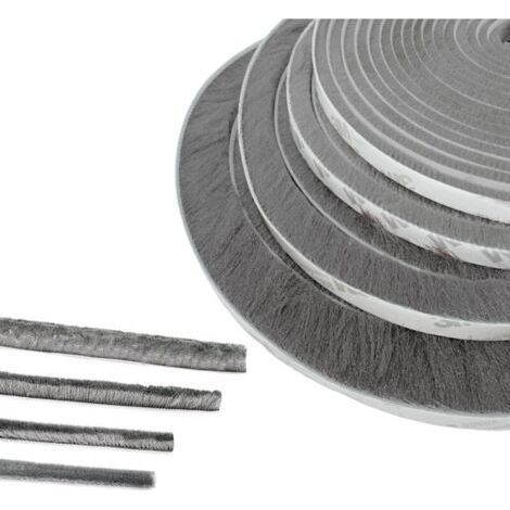 Guarnizione a spazzola per porte, 5 m (L) x 9 mm (P) x 23 mm (A), grigia, guarnizione per finestre per porte insonorizzate, guarnizione a spazzola adesiva, guarnizione a spazzola per porte scorrevoli, (1/4)