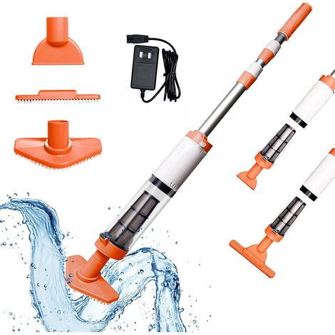 Aspiradora de piscina inalámbrica 3 en 1, recargable, eléctrica, 90 minutos de autonomía, para piscinas pequeñas, jacuzzis y spas, color naranja (1/5)