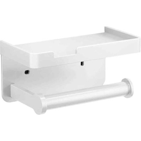Porte-papier toilette mural en aluminium - avec porte-rouleau (blanc) (1/5)