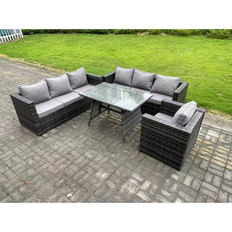 Fimous Wicker PE Rattan Garden Dining Set Outdoor Furniture Sofa with Patio Dining Table Armchair 7 Seater Dark Grey Mixed (1/5)