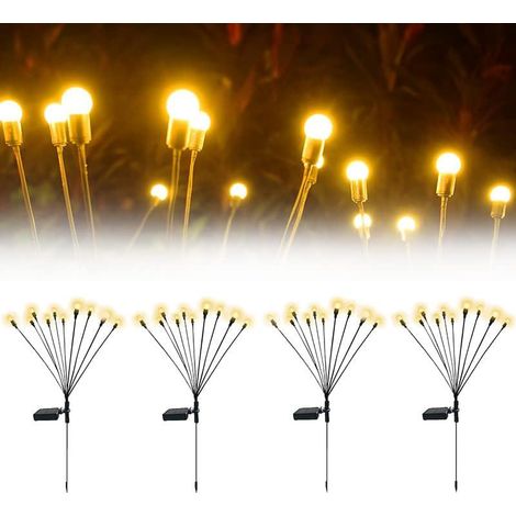 Lot de 4 Guirlandes Solaires 10 LED Lucioles, Blanc Chaud, Étanche pour Jardin Extérieur, Décoratives Lumière Paysage, Étoiles Oscillantes pour Allée, Se Balancent au Vent (1/5)