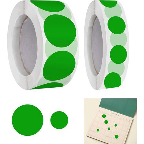 Paquete de 2000 pegatinas redondas - 1000 x 13 mm y 1000 x 19 mm - Etiquetas adhesivas de calidad en rollo para codificación por colores en la oficina, el hogar, el aula y proyectos de bricolaje (verd (1/5)