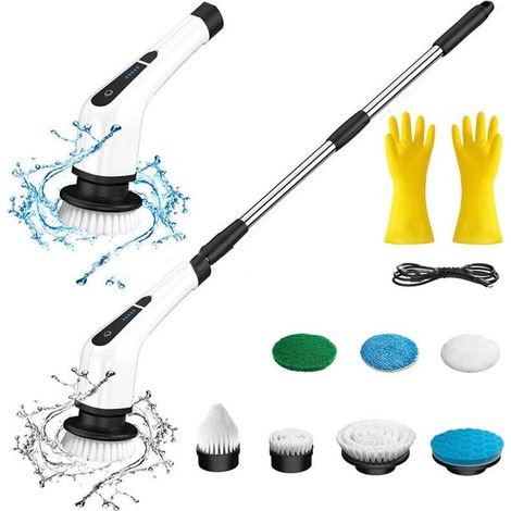 Kit De Nettoyage Sans Fil Avec Brosses Noir Et Blanc Et Gants Latex Épaissis Oxford