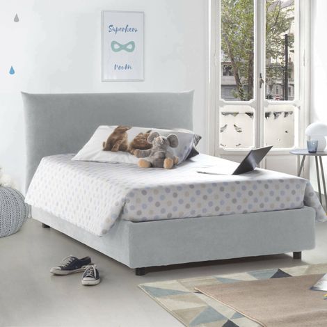 Dmora - Cama de plaza y media Dlevant, Cama contenedor con revestimiento de tela, 100% Made in Italy, Apertura frontal, adecuado para colchón Cm 120x190, Blanco (1/5)