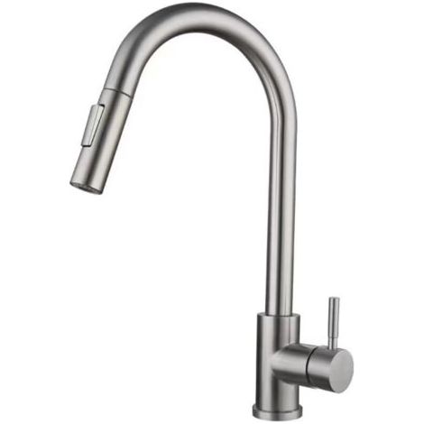 FENOPLASTICARobinet de cuisine pivotant à 360° avec bec extractible, mitigeur haute pression en acier inoxydable et nickel brossé. (1/4)