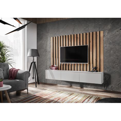 Ensemble Meuble TV "Verti" 180cm Gris & Naturel (1/3)