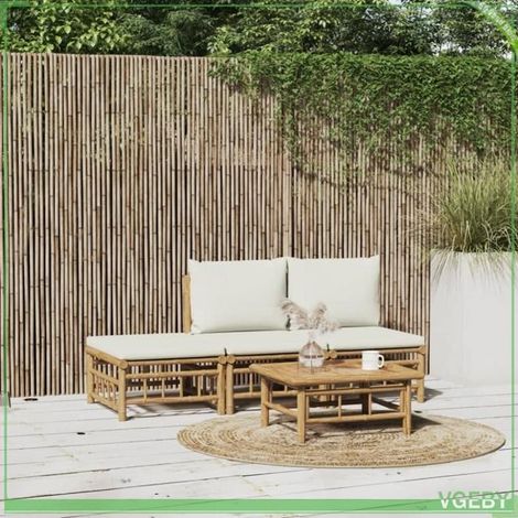 Salon de jardin 4 pcs - FAFEICY - 3155203 - Bambou finition huile naturelle - Coussins blanc crème - Modulaire (1/5)