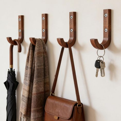 Porte Manteau Mural en Zelkova,Patères à Visser pour Panneaux Acoustiques,12 mm Wide Double patères à visser pour chambre, salon, salle de bain, patères murales (4) (1/5)
