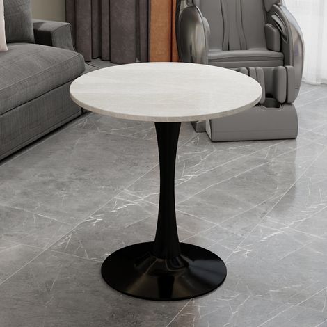 Tavolo rotondo Huate - 70x70x72 cm - tavolo da pranzo nero - stile moderno - 2-4 persone - piano in marmo - finitura bianca