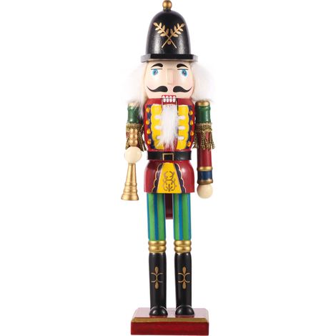 Adorno navideño de cascanueces, figura tradicional de soldado cascanueces de madera pintada de 30 cm, decoración de mesa para la temporada navideña. (1/5)