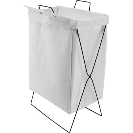 Panier à linge blanc S avec cadre métallique X pliable sur pied haut rectangulaire grande capacité pour linge sale (1/5)