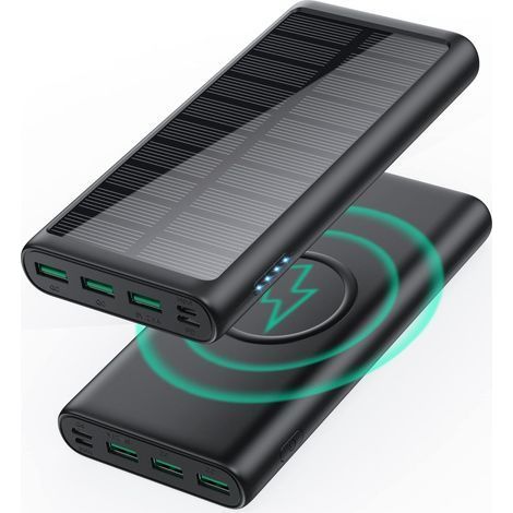 Batterie Externe 30800mAh Power Bank USB C Charge Rapide avec 5 Sorties, PD 25W QC4.0 Chargeur Portable, IP65 Imperméable Chargeur Solaire pour iPhone 12 13 11 Pro Samsung Huawei et Autres (1/5)