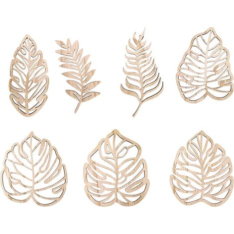 Art Mural en Bois Feuille de Palmier, Décor Mural à Suspendre avec Crochet en Métal, Décoration de Style Jungle pour la Maison, les Bureaux et les Cafés