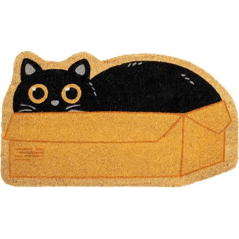 Tapis de Porte extérieur “boîte Chat” en Coco avec Base antidérapante en PVC. Tapis de Forme Originale. Tapis de Chat. Peint à la Main. Dimensions : 70 cm x 40 cm (1/5)