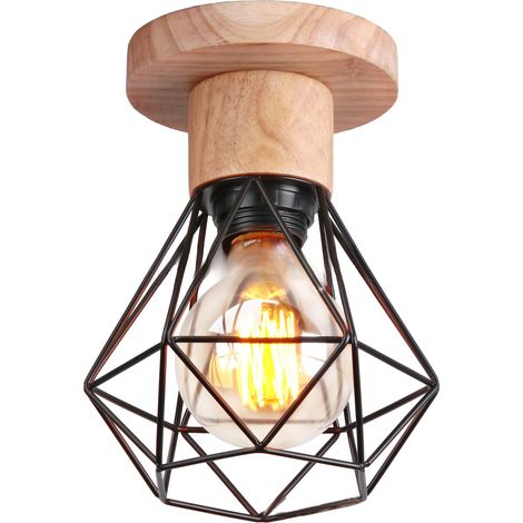 Plafonnier cage rétro, plafonnier diamant, douille à vis E27 noire (ampoule non incluse) (1/5)