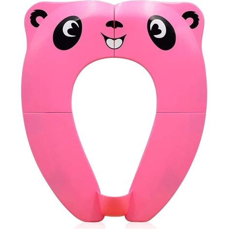 Réducteur de toilettes de voyage pour tout-petits - siège de toilette imprimé - housse de siège de toilette - siège d'apprentissage antidérapant - matériau ABS - motif panda rose - 36 x 29 x 2,5 cm ro (1/5)