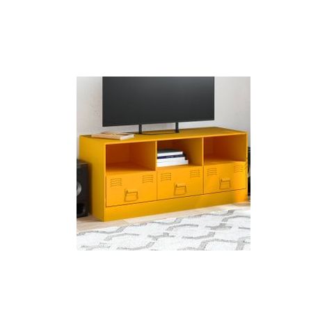 Meuble TV jaune moutarde 99x39x44 acier (1/5)