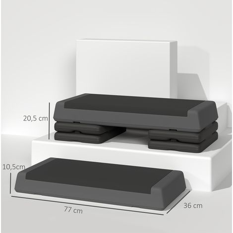 Step de fitness ajustable 77 x 36 cm, 3 alturas 10,5/15,5/20,5 cm, antideslizante, gris DESVIAE