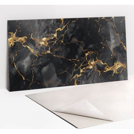 Panneau décoratif mural autocollant en vinyle imperméable 100 x 50 cm – Pierre marbrée et or – Résistant aux intempéries pour murs et meubles - OR 100 X