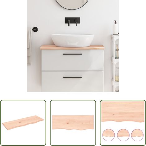 vidaXL Plan de travail en bois -  Comptoir de salle de bain 80x30x2 cm bois massif non traité (1/5)