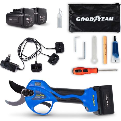 Sécateur électrique 16,8V avec 2 batteries 2Ah – Moteur Brushless – Ø de coupe 32 mm – Léger 740 g pour élagage précis – Goodyear (1/5)