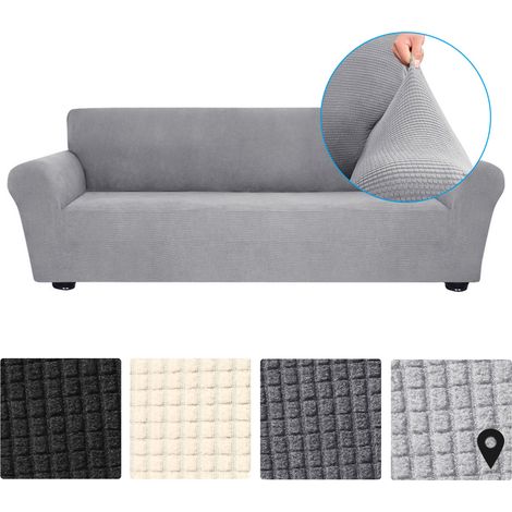 Decdeal Couvre-canapé élastique antiglisse moelleux lavable pour salon enfants animaux 4 places gris (1/3)