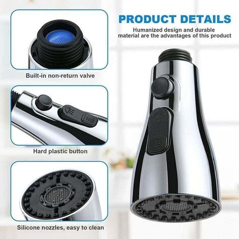 Douchette Evier Cuisine Robinet 360 Degres, 3 Modes Embout Robinet Cuisine avec Aerateur, Mitigeur Evier Cuisine Tete de Robinet Rotative, Adaptateur Robinet Universal Orientable (1/4)