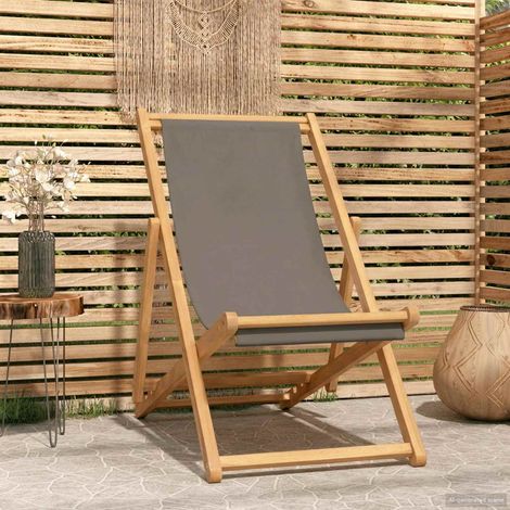 vidaXL Beach Chair Taupe Solid Teak Wood