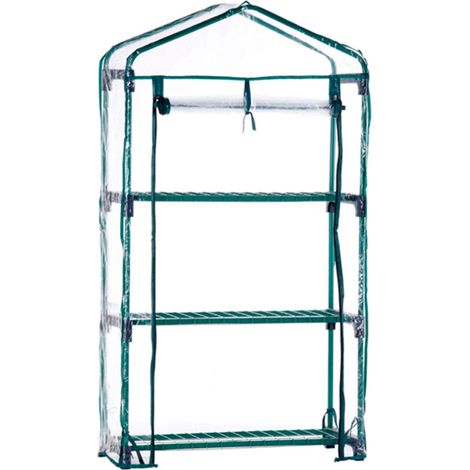 Serre PVC Acier 3 étagères 69x49x130 cm Vert avec Porte zippée (1/5)