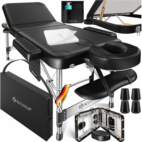 KESSER® Mobile Massageliege klappbar & höhenverstellbar 3 Zonen Massagebett Massagetisch Kosmetikliege Breit Therapieliege Aluminium Schwarz