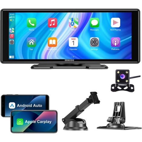 Caméra de recul sans fil Apple CarPlay Android Auto + écran couleur portable 10,26 pouces CAM