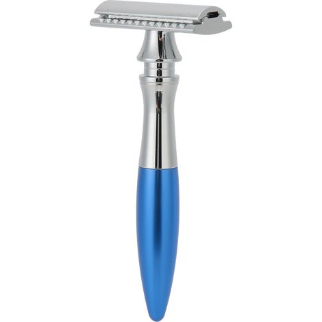 Rasoir de sûreté rétro double tranchant, acier inoxydable, rasoir manuel homme, lame de rechange, finition bleue, kit de rasage classique. (1/5)