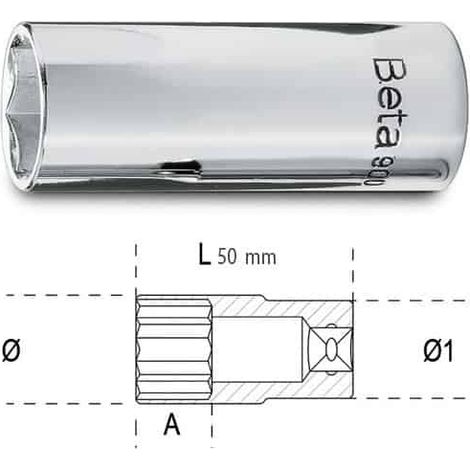 BETA Douille 6 pans1/4" série longue - 900L - x 1 - 50 mm - 1/4'' - 9 mm - 6 pans