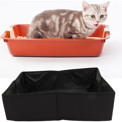 Arenero portátil, impermeable y plegable para gatos, ideal para viajes. Tamaño mediano, color negro, tejido Oxford 600D. (1/5)