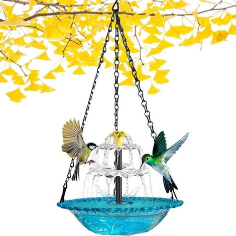 Bain d'oiseaux suspendu avec fontaine solaire - Bain d'oiseaux - Bains d'oiseaux d'extérieur - Mangeoire à insectes - Abreuvoir pour oiseaux de jardin - Décoration pour terrasse et jardin - BlauwBlauw (1/5)
