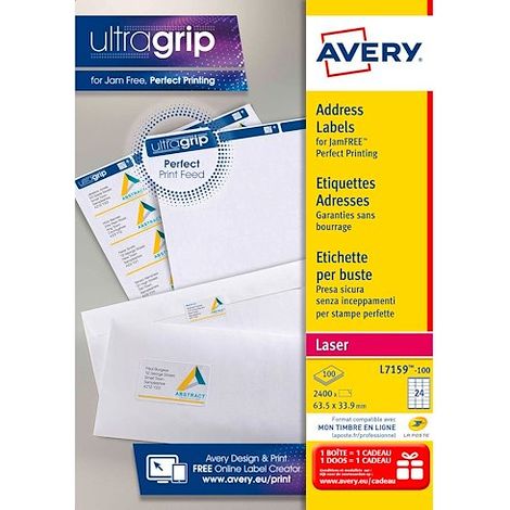 Etiquettes adresses laser 63,5 x 33,9 mm Avery L7159-100 - Boîte de 2400 (1/4)