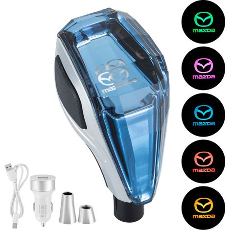 Pommeau de levier de vitesse en cristal avec éclairage pour Mazda, feux de position à LED 7 couleurs, pièces de modification universelles pour voitures à transmission manuelle, avec adaptateur. (1/5)