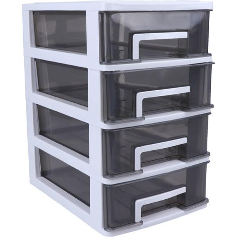Boîte de Rangement Plastique Tiroirs 4 Niveaux Taille Moyenne Noir et Blanc Organisateur Cosmétique Multifonction Bureau Salle D’étude Rangement (1/5)