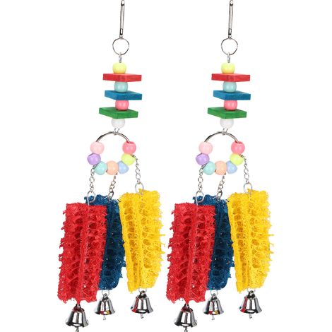 Lot de 2 jouets à mâcher et à mordiller en luffa naturel pour perroquets et poules (1/5)