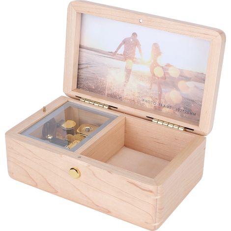 Boîte à musique en bois avec cadre photo - Cadeau original pour Noël ou la Saint-Valentin (1/5)