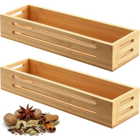 2 x Kitchen Wall Spice Racks, Wooden Kitchen Spice Rack, Spice Rack, Kitchen Shelf, Wall Shelf Storage for Cupboards, Cans, Pots Kitchen Utensils (31.5 x 8.5 x 2 cm) (1/5)
